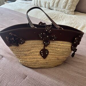 90s vintage Miu Miu Brown and Tan Tote Bag with Woven Design. Great condition